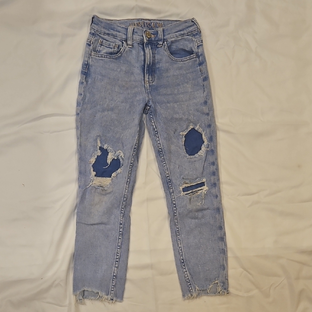 Justice Light Wash Ripped Ankle Jeans